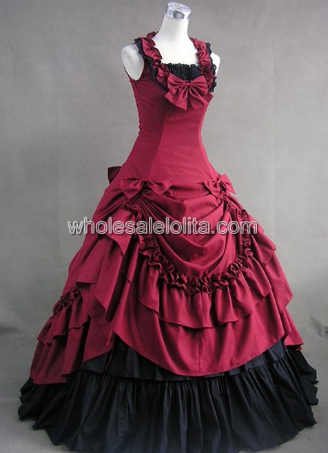 Gothic Black and Red Civil War Southern Belle Lolita Ball Gown Dress